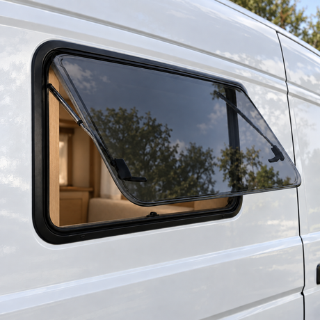 VanCurve window installed in a campervan — illustration