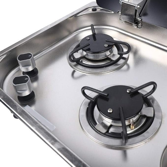 77 × 36 cm stainless steel sink and 2 gas burners unit, both gas burners