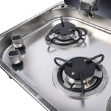 77 × 36 cm stainless steel sink and 2 gas burners unit, both gas burners