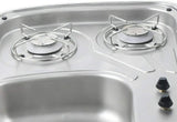60 × 44 cm stainless steel sink and 2 gas burners unit, burners close-up