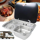 60 × 44 cm stainless steel sink and 2 gas burners unit in a campervan kitchen
