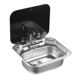 40 × 35 cm stainless steel sink with tap, front view