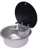 Round stainless steel sink Ø 42 cm with folding tap and tempered glass cover