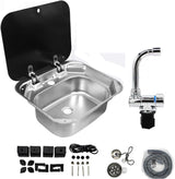 40 × 35 cm stainless steel sink with tap: complete kit with fittings and drain