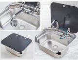 40 × 35 cm stainless steel sink: tap folded under the closed glass cover