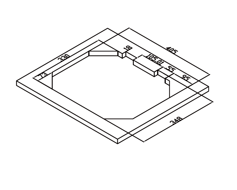 40 × 35 cm stainless steel sink, worktop cut-out drawing