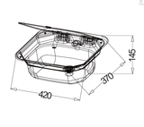 40 × 35 cm stainless steel sink, dimensions drawing: 420 × 370 mm, 145 mm deep