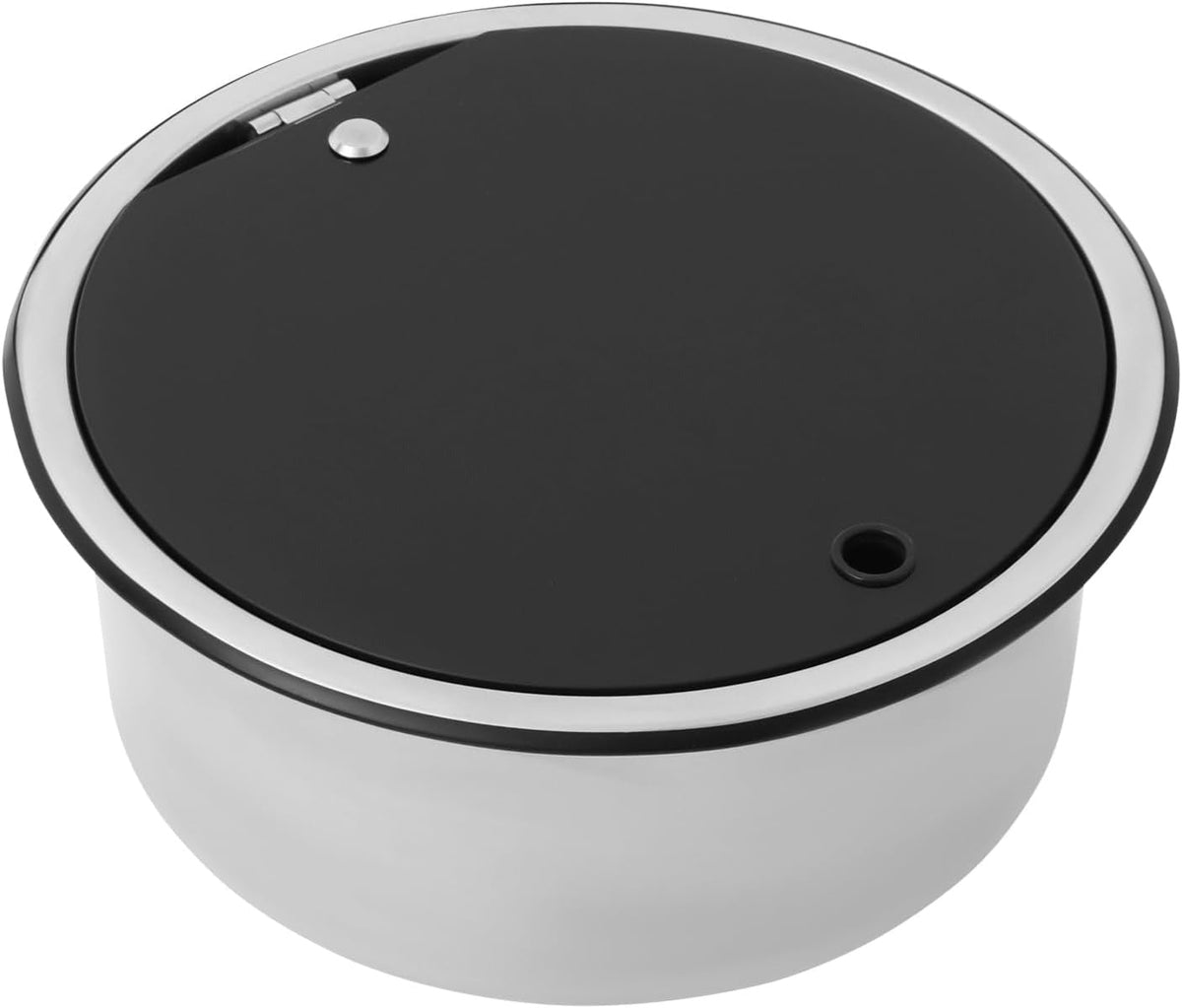 Round stainless steel sink Ø 30 cm with tempered glass cover closed