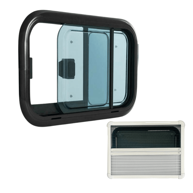 VanSlide+ double-glazed sliding window for campervans and motorhomes with blind and mosquito net