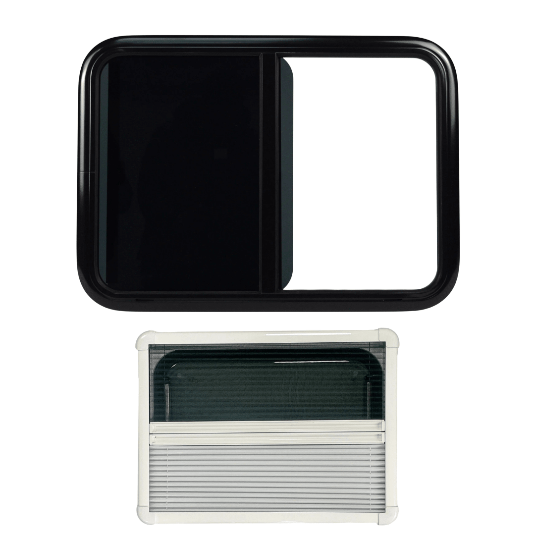 VanSlide sliding window for campervans and motorhomes with blind and mosquito net
