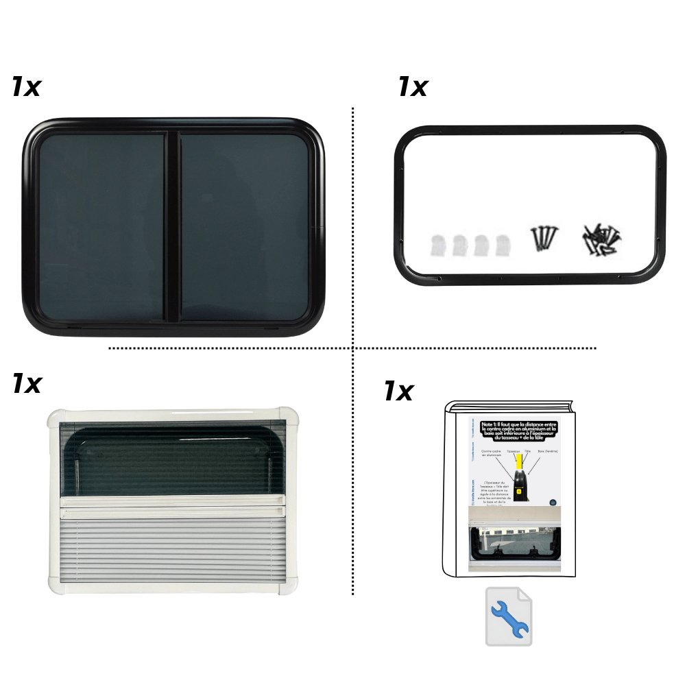 VanSlide sliding window for campervans and motorhomes with blind and mosquito net