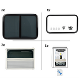 VanSlide sliding window for campervans and motorhomes with blind and mosquito net
