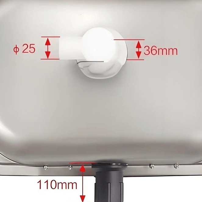 77 × 36 cm stainless steel sink and 2 gas burners unit, drain Ø 25 mm, 110 mm under the basin