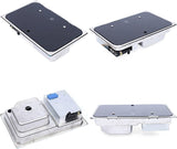 Sink and gas burner pack with folding tap and 12 V pump: views from above and underneath