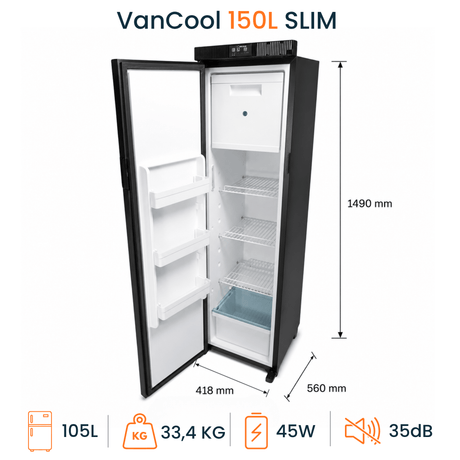 EuroVan 150L Slim fridge freezer 12/24V
